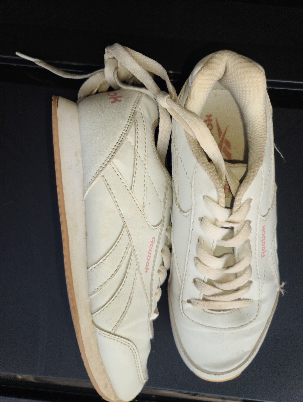 Reebok White Leather Low-Top Sneakers with Pink Accents